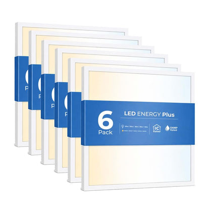 6 Pack 2x2 LED Flat Panel Light for Drop Ceiling, 5200lm Selectable 20W/25W/30W/35W/40W, Color Temperature 3000K/3500K/4000K/5000K/6500K, 0-10V Dimmable, 120-277V, ETL - size: 2x2 5CCT 6 Pack