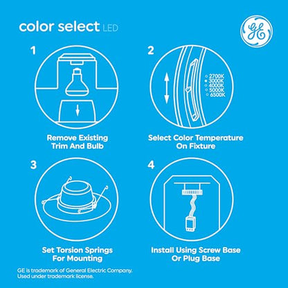 GE LED Recessed Downlight Fixture, RS6 Indoor Floodlight, Multi Color (6pk) - style: 850 Lumens