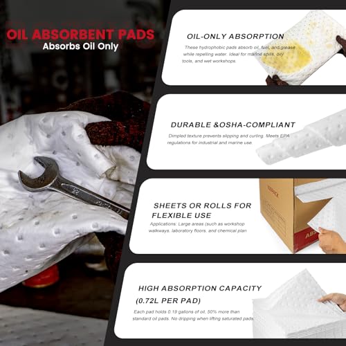 Oil Absorbent Pads, Oil-Only Spill Mat, White, 16"x20", 100 Pcs - color: 100pack 4mm Thickened/ Oil-Only Pads(16"x20")
