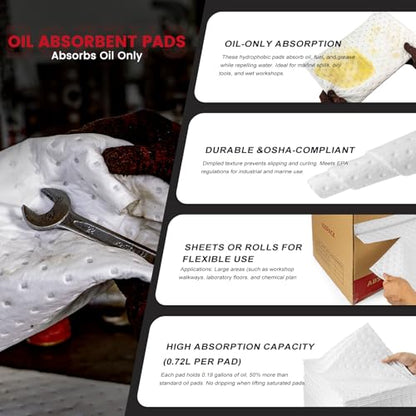 Oil Absorbent Pads, Oil-Only Spill Mat, White, 16"x20", 100 Pcs - color: 100pack 4mm Thickened/ Oil-Only Pads(16"x20")