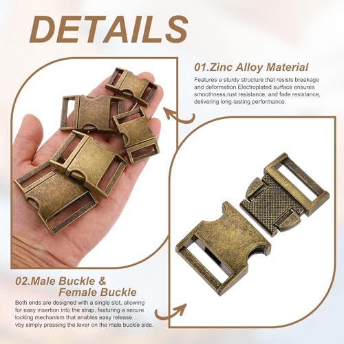 HARFINGTON Metal Quick Side Release Buckles Zinc Adjustable Quick Release Buckle Replacement Snaps Clips Clasps - color: Bronze, size: 1-1/4"(31.6mm)