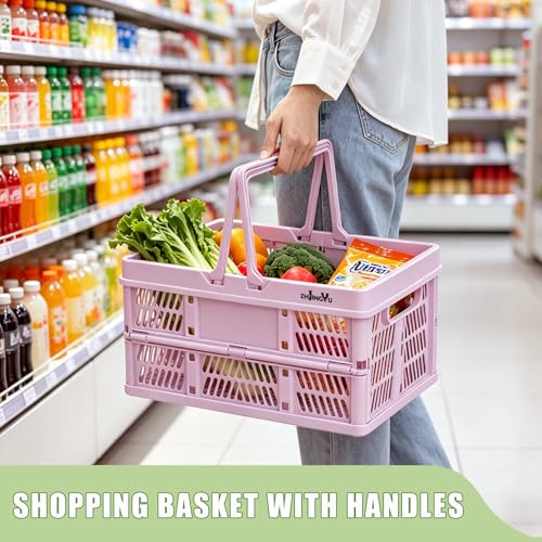 20L Pink Foldable Plastic Storage Crate Collapsible Shopping Basket - color: Pink, size: 14.96"x9.84"x7.87"