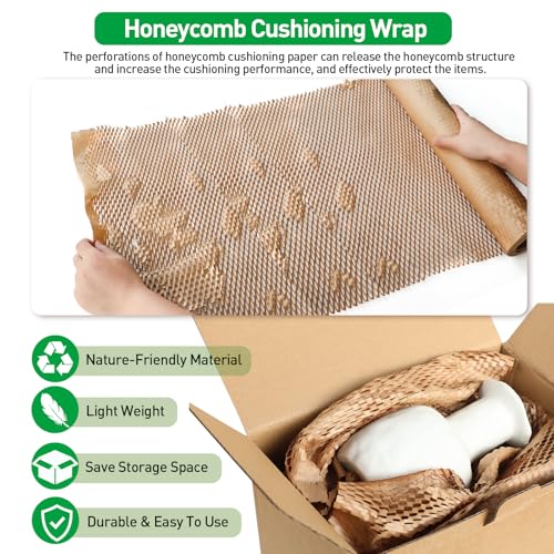 MAXECHO Honeycomb Packing Paper, 17.5" x 50 ft Bubble Cushioning Wrap for Moving Shipping Products Gifts Wrapping Essentials Packaging Materials Supplies - size: 17.5" x 50 ft