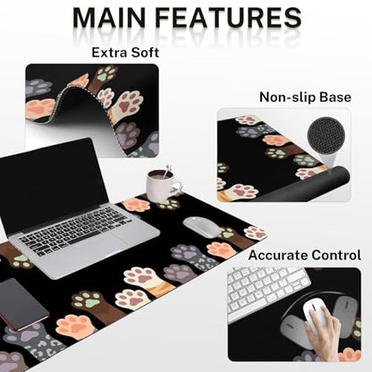 Arttown Keyboard Mouse Pad Set, 4 in 1 Desk Mat Set Cat Dog - color: Colorful Pet Paws