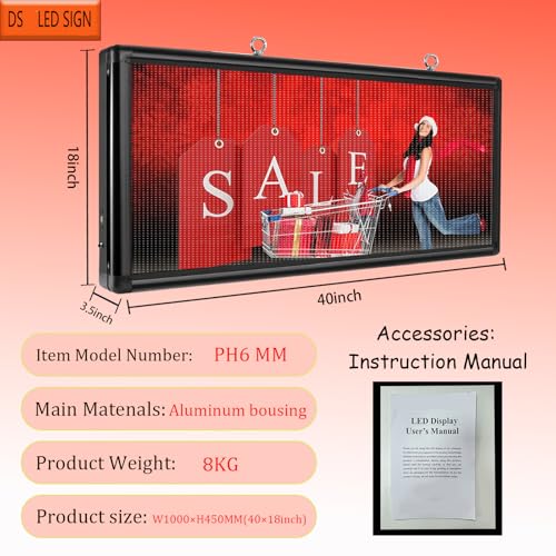 P6 Programmable LED Sign 40"x18" Outdoor Digital Display Board with Custom Scrolling Text,Electronic Message Board for Business Advertising, Waterproof Marquee Ticker