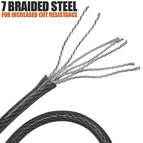 BV Heavy-Duty 30FT Security Cable with Loops - 10mm (3/8 Inch) Cut-Resistant Braided Steel Cable - Versatile & Weatherproof - Security Chain for Padlock, Chain Lock, Wire Lock - color: Single, style: 30 FT