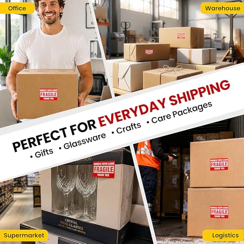 2 Rolls 3 × 2 Inch Fragile Stickers Strong Adhesive Handle with Care Stickers Pre-Perforated Line Fragile Labels for Shipping Moving (1000 Labels) - size: 3" × 2", style: 2 Rolls-1000 PCS