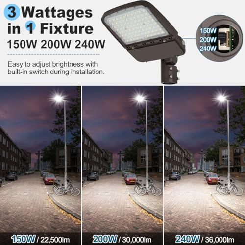 LED Parking Lot Light 240W/200W/150W Adjustable with Slip Fitter - size: 240W-Slip Fit-1Pack