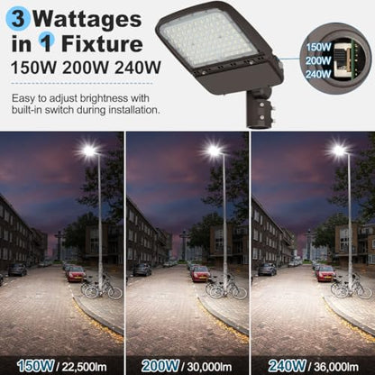 LED Parking Lot Light 240W/200W/150W Adjustable with Slip Fitter - size: 240W-Slip Fit-1Pack