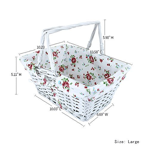 Kingwillow White Wicker Picnic Basket with Handles