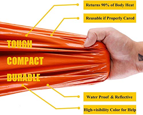 Emergency Sleeping Bag Survival Bivy Sack Use as Emergency Blanket Lightweight Survival Gear for Outdoor Hiking Camping Keep Warm After Earthquakes, Hurricanes and Other disasters - color: Orange Set