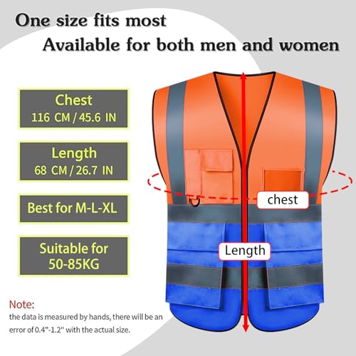 Safety Vests 20 Pack,Hi Vis Construction Vest with 5 Pockets and Zipper,Reflective Vest for Men Women Work One Size - color: Orange+blue