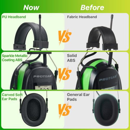 AM/FM Radio Headphones 25dB NRR,Noise Reduction Safety Earmuffs,Digital Display Headset,Powered by AA Battery,Hearing Protection for Walkman Mowing Lawn Work,Green - color: Green