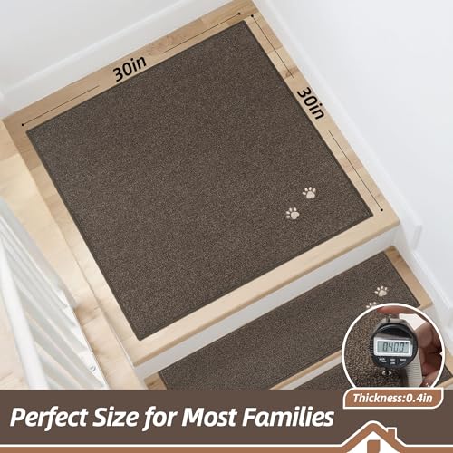 BEQHAUSE Stair Landing Rug Non-Slip 30"x30", Landing Mats for Stairs, Brown - color: Brown - Dog Paws, size: 30 in X 30 in (1 Pieces)