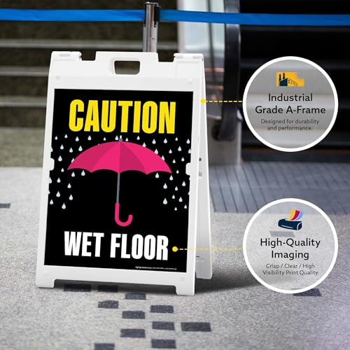 Caution Wet Floor Umbrella Folding Floor Sign, 18x24 Inches, Portable A Frame, Made in USA by My Sign Center - size: 18x24 Plastic