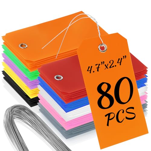 80 Pcs Plastic Tags with Wire for Labeling, Waterproof Blank Shipping & Price Tags Bulk with Metal Eyelet and String, 4.7"x2.4" for Home Office Warehouse Farm Garden Luggage (Multicolor) - color: Multicolor