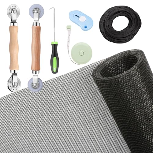 Windows Screen and Screen Door Repair Kit, 48"x118" Charcoal Fiberglass Mesh with Rolling Tool/Hook/Ruler/Cutter/Spline - Window Screen & Sliding Screen Door Replacement for Windows, TOOLTRIZ - color: Black, size: 48" x 118"