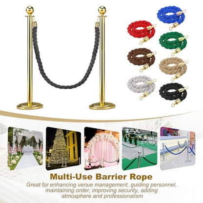 MECCANIXITY Twisted Stanchion Rope 5 Ft/1.5 M, Barrier Rope Twisted Post Ropes with Snap Hooks for Posts Stands Queue Divider Crowd Control, Black Golden - color: Black Golden, size: 5 Ft