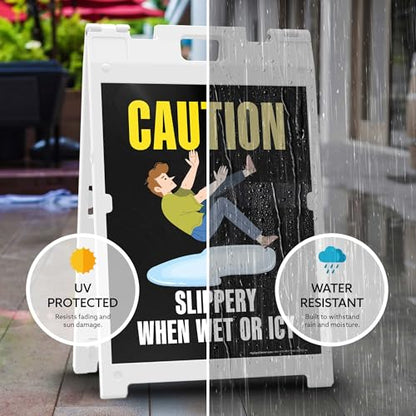 Caution Slippery When Wet Or Icy Folding Floor Sign, 18x24 Inches, Portable A Frame, Made in USA by My Sign Center - size: 18x24 Plastic