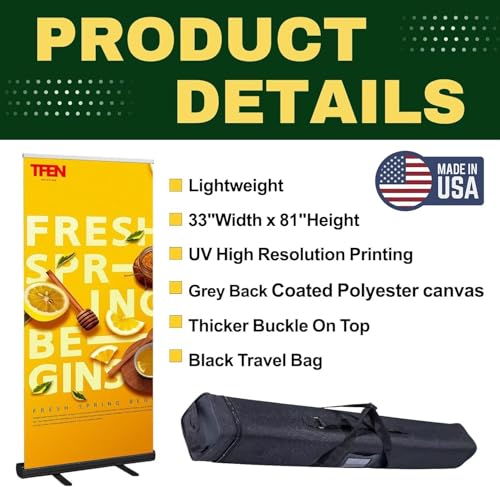 Custom Banner Aluminum Black Retractable Banner-Made in USA-33"x81" with Stand Roll up Banner for Business, Trade Shows, Stores, Advertising, Events, Personalized Banners - size: 33x81 Black Base