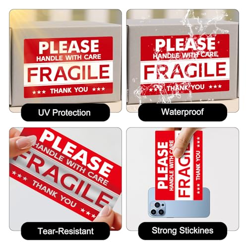 120 PCS Fragile Stickers Handle with Care Labels 4 × 6 Inches Vinyl - style: Style Two