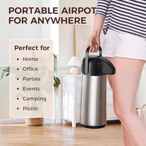 Coffee Carafe for Keeping Hot, 102OZ / 3L Airpot Coffee Dispenser with Pump - color: Stainless Steel, size: 102 Ounces