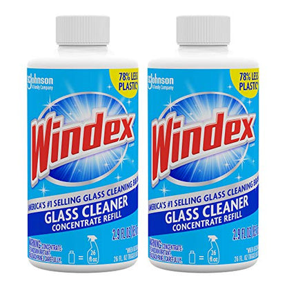 Windex Glass Cleaner Concentrate, Two 2.9 Ounce Concentrated Refill Bottles