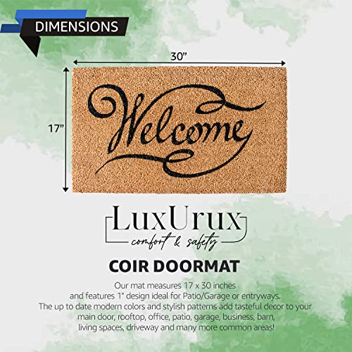 LuxUrux Welcome Mats Outdoor Coco Coir Doormat, with Heavy-Duty PVC Backing - Natural - Perfect Color/Sizing for Outdoor/Indoor uses. (17 x 30 inch, Welcome Khaki) - color: Khaki, size: 17'' x 30''