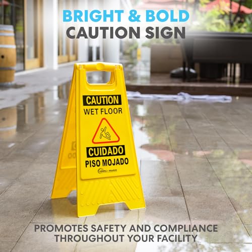 Simpli-Magic Side Press Wringer Combo Commercial Mop Bucket on Wheels, 35 Quart,Yellow, Including Wet Floor Caution Sign and Set, Polyethylene - color: Yellow - Set