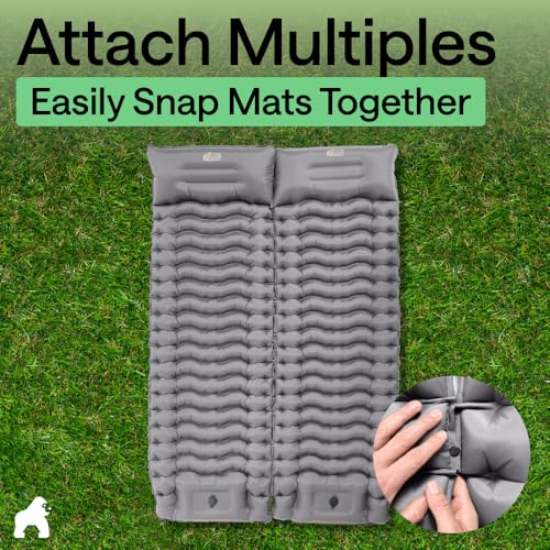 GORILLA GRIP Slip-Resistant Inflatable Sleeping Pad with Grip Dots, Foot Pump, Puncture Resistant Lightweight Camping Mattress, Air Mats Travel Backpacking, Inflating Bed Camp Sleep Pads Tent, Gray - color: Gray