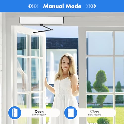 Automatic Swing Door Opener, 50W Commercial Automatic Door Opener Aluminum Alloy Low Noise Door Operator Intelligent Flush Door Motor Kit w/2 Remote Controllers for Offices Banks Hotels