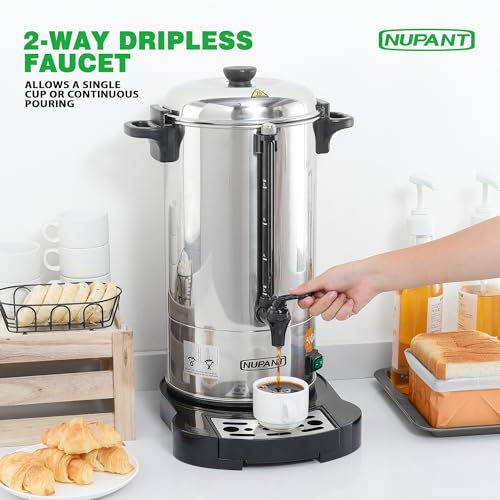 NUPANT Commercial Coffee Urn 50 Cup/8L Coffee Dispenser with Upgraded Percolator, 304 Stainless Steel Hot Water Urn Beverage Dispenser with Keep Warm Mode, Large Coffee Maker for Catering Party - size: 50 Cup