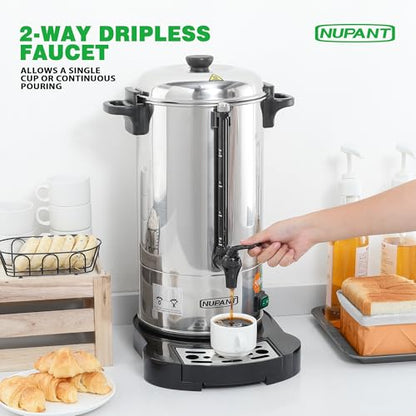NUPANT Commercial Coffee Urn 50 Cup/8L Coffee Dispenser with Upgraded Percolator, 304 Stainless Steel Hot Water Urn Beverage Dispenser with Keep Warm Mode, Large Coffee Maker for Catering Party - size: 50 Cup