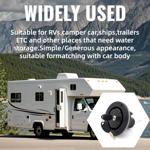 RV Fresh Water Inlet Lockable Plastic Gravity Inlet Filler Cap with Spring and Seal Leak Proof Fill Hatch Replacement Kit Leakproof RV Water Filling Resistant Cover for Camping Trailer Black