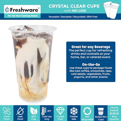 Freshware 24 oz Clear Disposable Plastic Cups, 400 Pack Clear Plastic Cups Tumblers, Heavy-duty Party Glasses, Disposable Cups for Thanksgiving, Halloween, Christmas Party - size: 24 oz. [100-PK] (Pack of 4)