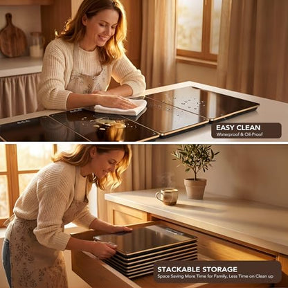 Electric Warming Tray for Buffet Party - 4 Panels Electric Glass Top Heating Plate, 8 Level Temp Control Easy Clean Surface Overheat Protection and Timer: for Busy Hosts Party Dinners and Holiday Meal - color: 4-Black