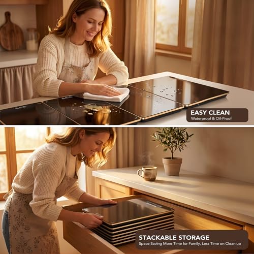 Electric Warming Tray for Buffet Party - 8 Panels Electric Glass Top Heating Plate, 8 Level Temp Control Easy Clean Surface Overheat Protection and Timer: for Busy Hosts Party Dinners and Holiday Meal - color: 8-black