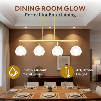 Phaosio Brushed Gold Kitchen Island Linear Pendant Light, 4-Light - color: Gold (White Glass Shades), size: 4-Light