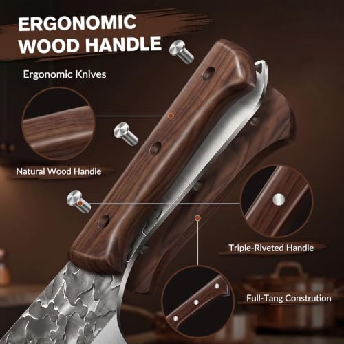 MDHAND Butcher Knife Set, Hand Forged Butcher Chef Knife Set with Roll Bag - size: 14PCS Auspicious Cloud Butcher Knife Set