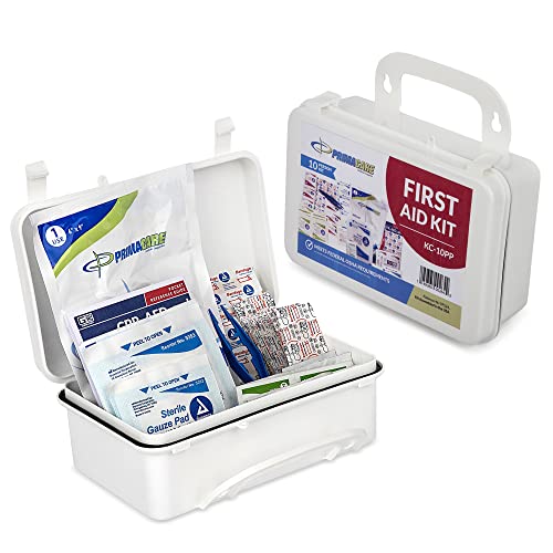 Primacare KC-10PP 10 Person Compact First Aid Kit, 8"x5"x3", with 102 Pieces Emergency Medical Supplies, Portable Kits for Home, School and Office, Wall Mount, White - size: 10 Person Kit