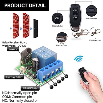 DieseRC 433Mhz Universal Wireless Remote Control Switch DC 12V 1CH RF Relay Receiver Module with 5 Transmitters EV1527 Learning Code Remote Switch - color: 1 Recever and 5 Transmitters