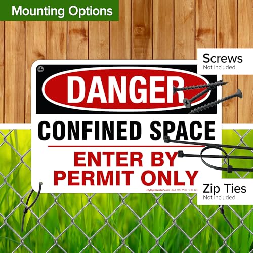 Danger Confined Space Enter By Permit Only Sign, 7x10 Inches, 55 mil thick - size: 7x10 - Polyethylene