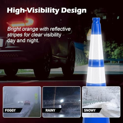 4-Pack Blue Reflective Traffic Cones 36" - Road Safety - color: Blue, size: 36inch