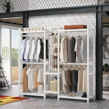 Homykic Bamboo Clothing Rack with 7 Shelves, 5 Hang Rods, 70” Wide, White - color: White, size: III Large