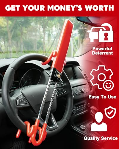 Tevlaphee Steering Wheel Lock Anti-Theft Car Device Heavy Duty Security Car Lock Antitheft Locking Devices Great Deterrent Adjustable Car Wheel Lock Anti Theft for Vehicle Truck SUV with 3 Keys (Red) - color: Red