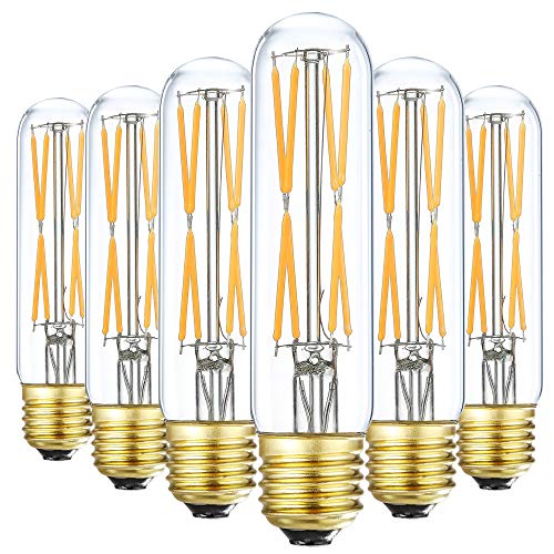 T10 Led Bulb, 8W Dimmable Led Tubular Bulbs, 75-100 Watt Equivalent,850lm, Clear Glass, E26 Base Lamp Bulb, for Cabinet Display Cabinet etc. (2700K Warm White, 6-Pack) - color: 8w=80w-2700k-6p