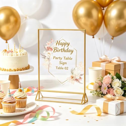 3 Pack Gold Acrylic Sign Holder 8.5 x 11 Inches, Double Sided Vertical Table Top Stand for Wedding Table Numbers, Nail Salon Price Lists, Vendor Booth, Business Store & Party Tabletop Display