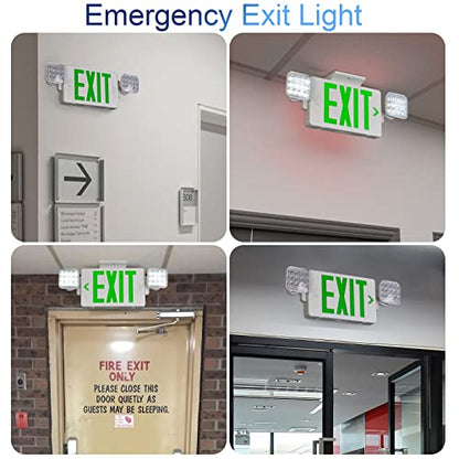 GZRUIYANG Exit Sign with Emergency Lights Green, LED Emergency Exit Light with Battery Backup, UL 924 Certified, AC 120/277V, Commercial Emergency Lights Combo with Plug, Green - color: White Housing Green Letter + Plug, size: 1 Pack