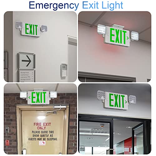 GZRUIYANG Exit Sign with Emergency Lights Green, LED Emergency Exit Light with Battery Backup, UL 924 Certified, AC 120/277V, Commercial Emergency Lights Combo for Business - 1 Pack - color: White Housing Green Letter, size: 1 Pack