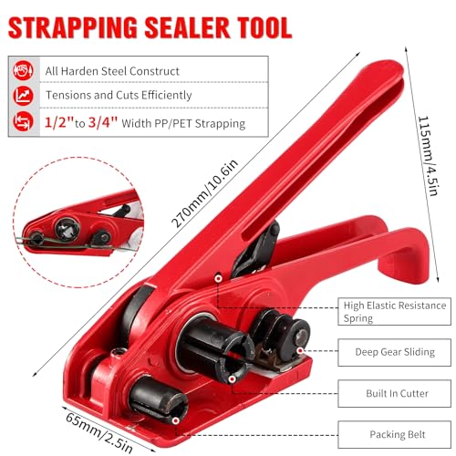 Banding Packaging Pallet Strapping Kit with Strapping Tensioner Tool,Banding Sealer Tool. 5/8″x 852′925lbs Break Strength Polyester Strapping with 100 Metal Seals for Pallets, Logistics, Warehouse - color: Green, size: S, style: Strapping Kit
